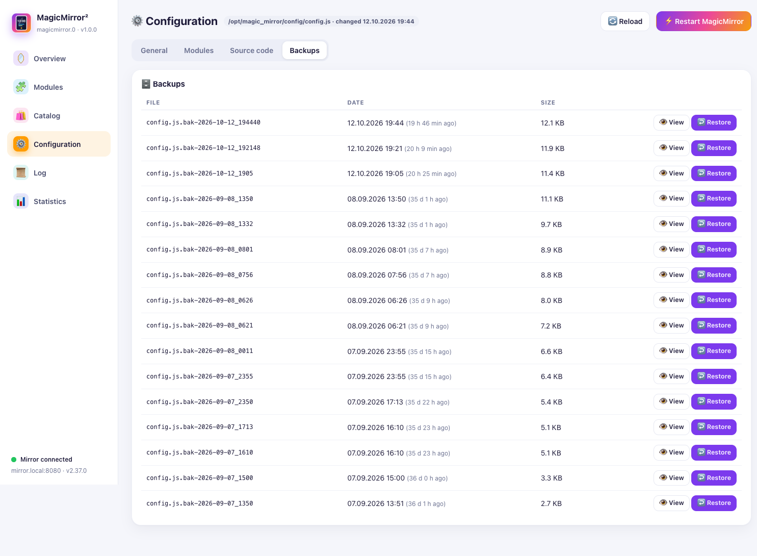 Configuration · backups